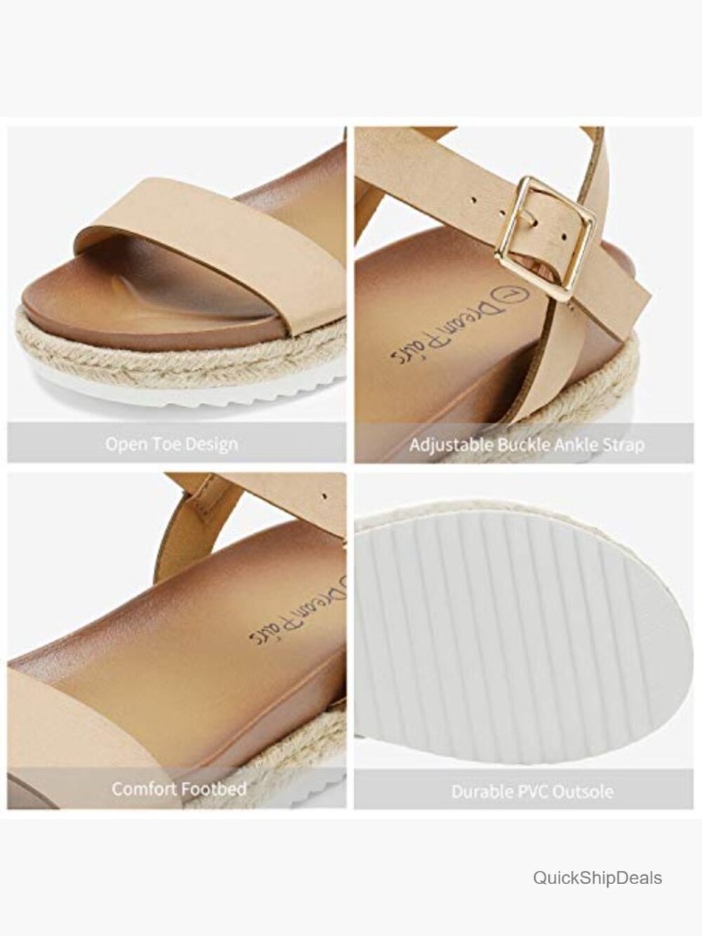 Open Toe Ankle Strap Espadrille Platform Wedge Sandals - Picture 5 of 7